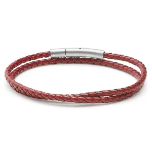 Lucleon Collins | Bracelet à Double Tour En Cuir Tressé Rouge 3 Mm 8