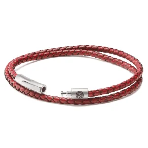 Lucleon Collins | Bracelet à Double Tour En Cuir Tressé Rouge 3 Mm 10