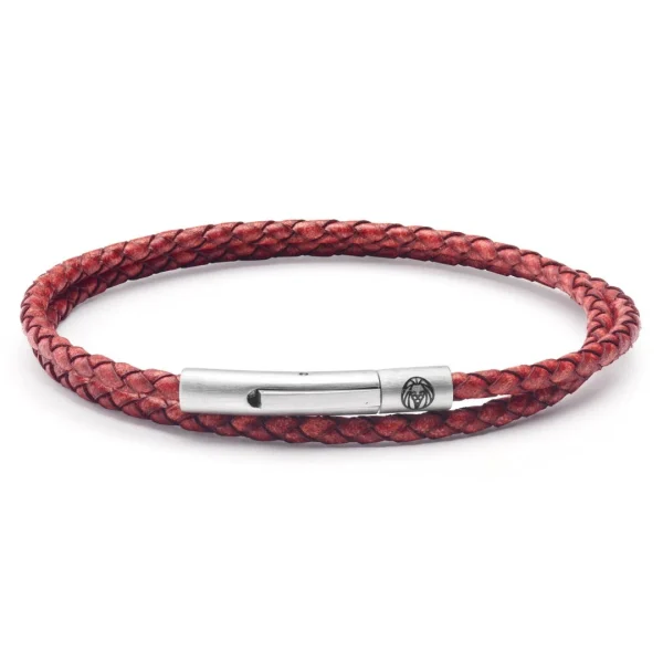 Lucleon Collins | Bracelet à Double Tour En Cuir Tressé Rouge 3 Mm 1