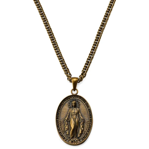 Lucleon Sanctus | Collier En Acier Doré Vintage Avec Médaille Miraculeuse 1