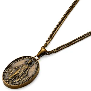 Lucleon Sanctus | Collier En Acier Doré Vintage Avec Médaille Miraculeuse 14