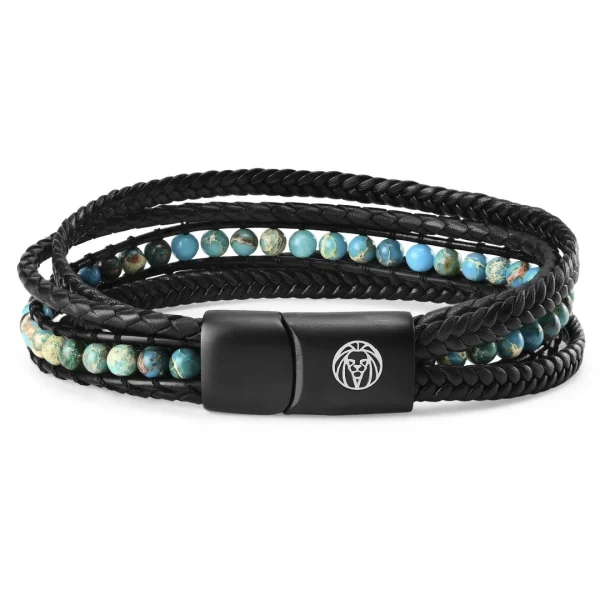 Lucleon Bracelet Naxos En Cuir Noir Et Pierres Turquoise 1