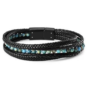 Lucleon Bracelet Naxos En Cuir Noir Et Pierres Turquoise 14