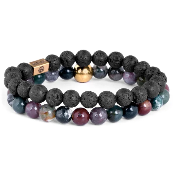 Lucleon Bracelet En Agate Indienne Et Pierre De Lave – 7 Mm 1