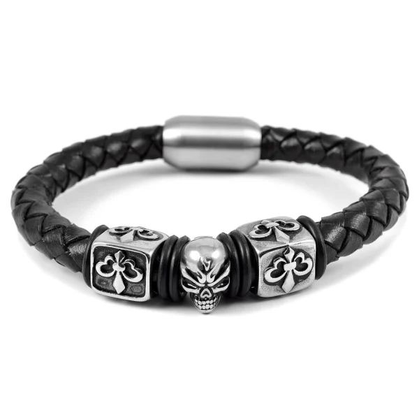 Fort Tempus Bracelet En Cuir Crâne Et Cubes 1