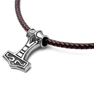 Fort Tempus Collier En Cuir Marron Et Pendentif Viking Double Face 18