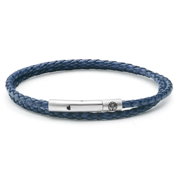 Lucleon Collins | Bracelet à Double Tour En Cuir Tressé Bleu Marine 3 Mm 1