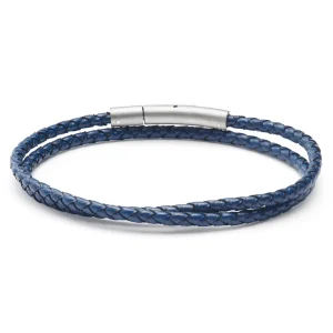 Lucleon Collins | Bracelet à Double Tour En Cuir Tressé Bleu Marine 3 Mm 8