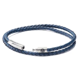 Lucleon Collins | Bracelet à Double Tour En Cuir Tressé Bleu Marine 3 Mm 10