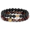 Lucleon Bracelet Agates Marron Et Pierres De Lave Noire 7