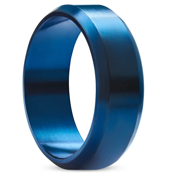 Lucleon Ferrum | Anneau à Bords Biseautés En Acier Inoxydable Bleu Brossé – 8 Mm 1