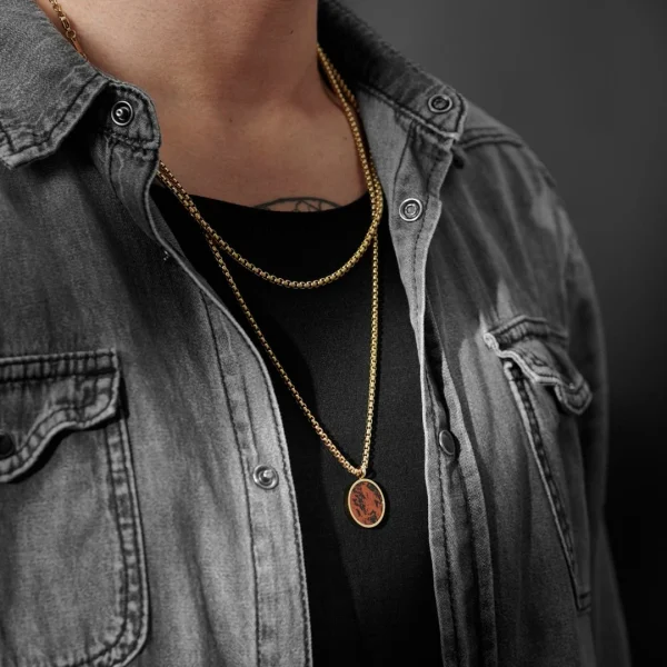 Arkai Set De 2 Colliers Superposés : Chaîne Dorée Rico Et Collier à Pendentif Obsidienne Acajou Orisun 3