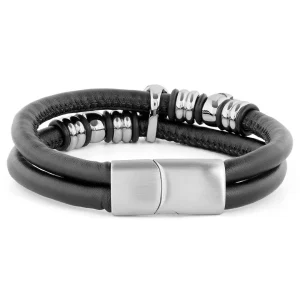 Fort Tempus Bracelet En Cuir Noir Et Crânes En Acier 7