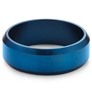 Lucleon Ferrum | Anneau à Bords Biseautés En Acier Inoxydable Bleu Brossé – 8 Mm 16