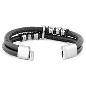 Fort Tempus Bracelet En Cuir Noir Et Crânes En Acier 9