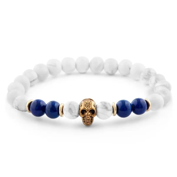 Neshraw Bracelet Blanc Crâne Doré 1