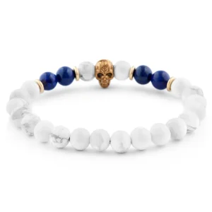 Neshraw Bracelet Blanc Crâne Doré 8