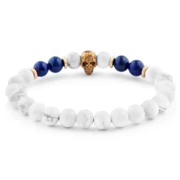 Neshraw Bracelet Blanc Crâne Doré 3