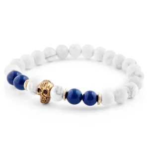 Neshraw Bracelet Blanc Crâne Doré 10