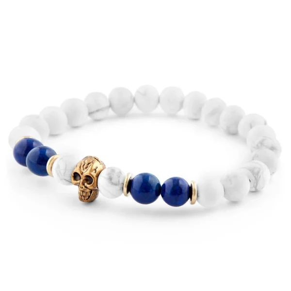 Neshraw Bracelet Blanc Crâne Doré 4