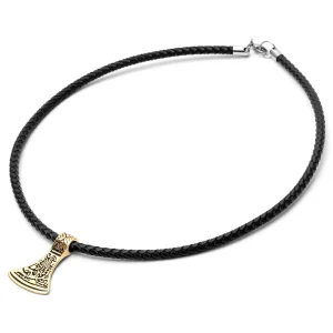 Fort Tempus Collier En Cuir Noir Et Pendentif Nordique Doré 9