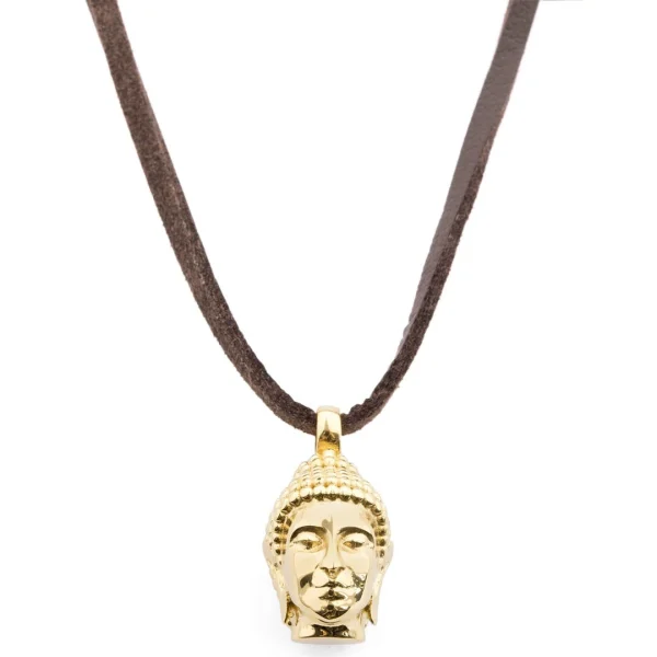 Lucleon Collier En Cuir à Pendentif « Le Bouddha » Doré 1