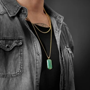 Arkai Set De 2 Colliers Superposés : Chaîne Dorée Rico Et Collier à Pendentif Jade Taïwanais Orisun 10