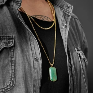 Arkai Set De 2 Colliers Superposés : Chaîne Dorée Rico Et Collier à Pendentif Jade Taïwanais Orisun 14