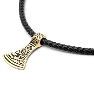 Fort Tempus Collier En Cuir Noir Et Pendentif Nordique Doré 7