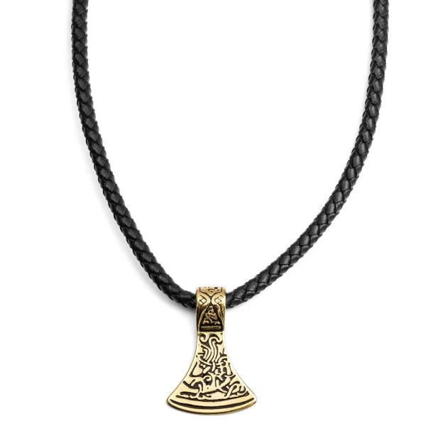 Fort Tempus Collier En Cuir Noir Et Pendentif Nordique Doré 1