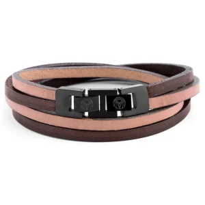 Lucleon Bracelet Roy à Double Tour En Cuir Clair Bicolore Avec Fermoir Noir 10