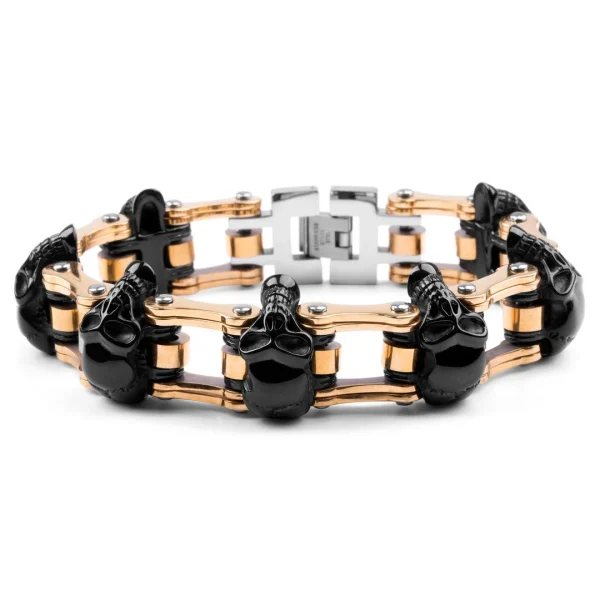 Fort Tempus Bracelet Biker En Acier Chirurgical Noir, Doré Et Argenté 1