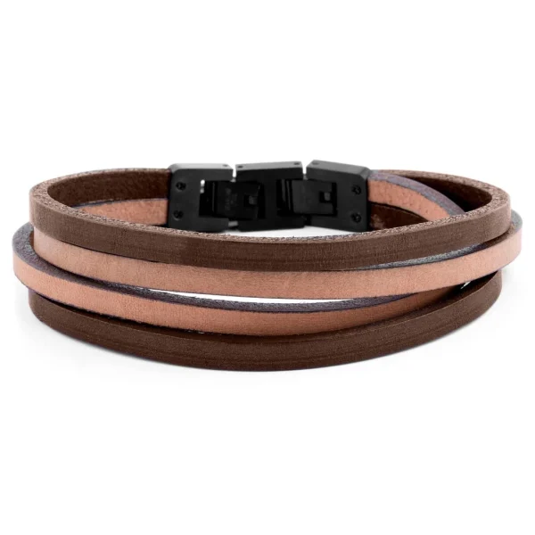 Lucleon Bracelet Roy à Double Tour En Cuir Clair Bicolore Avec Fermoir Noir 1