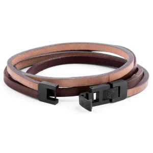 Lucleon Bracelet Roy à Double Tour En Cuir Clair Bicolore Avec Fermoir Noir 12