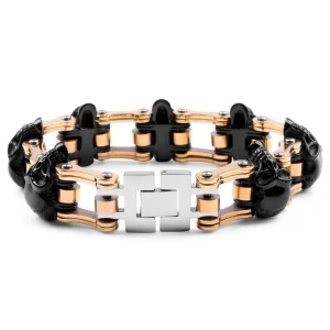 Fort Tempus Bracelet Biker En Acier Chirurgical Noir, Doré Et Argenté 13