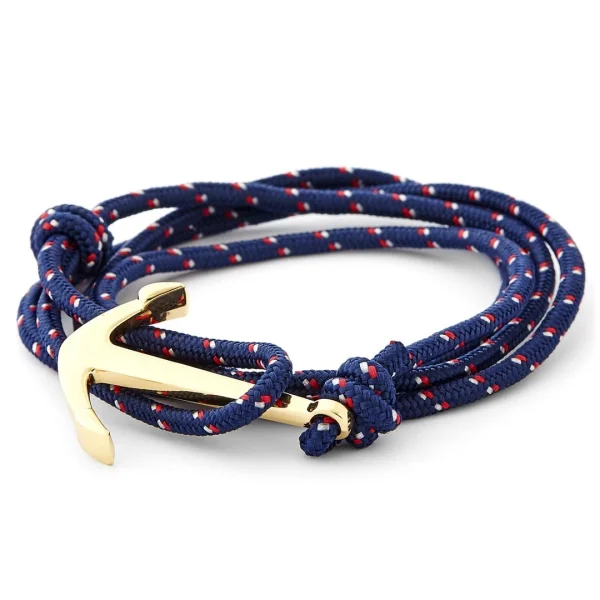 Tailor Toki Bracelet L’ancre Dorée à Cordon Bleu Blanc Rouge 1