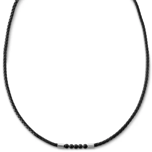 Lucleon Tenvis | Collier En Cuir Avec Onyx Et Pendentifs Argentés 3 Mm 1