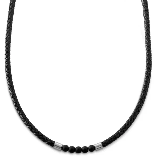 Lucleon Tenvis | Collier En Cuir Avec Onyx Et Pendentifs Argentés 5 Mm 1