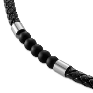 Lucleon Tenvis | Collier En Cuir Avec Onyx Et Pendentifs Argentés 5 Mm 13