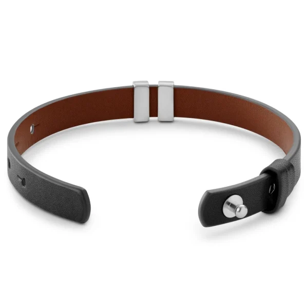 Lucleon Nomen | Bracelet En Cuir Noir Et Marron Avec Plaque D’identité Argentée 4