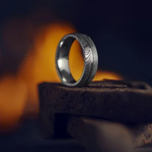 Lucleon Fortis | Bague En Acier Damas Et Titane à Double Liseré Argenté – 7 Mm 10