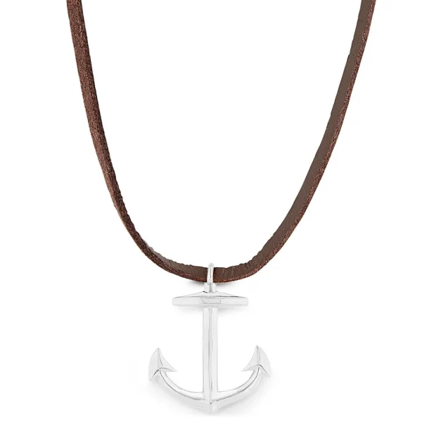 Lucleon Collier En Cuir Marron à Pendentif Argenté En Forme D’ancre Marine 1