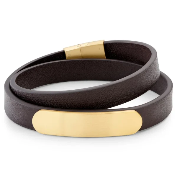 Lucleon Nomen | Bracelet En Cuir Noir Avec Plaque D’identité En Métal Doré 1