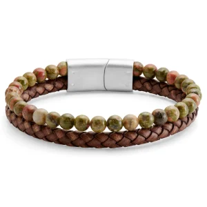 Lucleon Bracelet Icon En Cuir Vintage Et Unakite 8