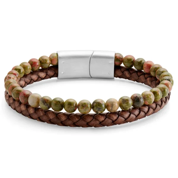 Lucleon Bracelet Icon En Cuir Vintage Et Unakite 3