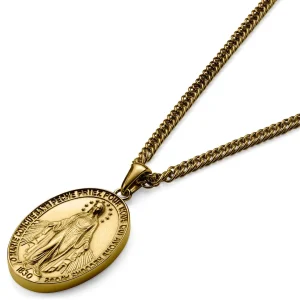 Lucleon Sanctus | Collier En Acier Doré Avec Médaille Miraculeuse 14