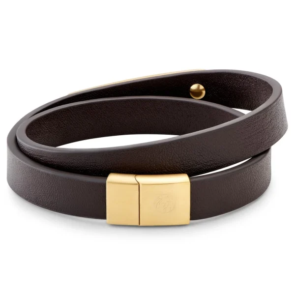 Lucleon Nomen | Bracelet En Cuir Noir Avec Plaque D’identité En Métal Doré 3