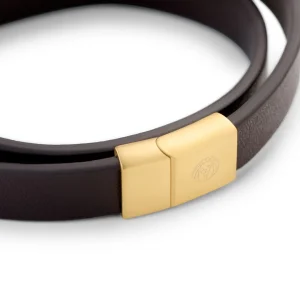 Lucleon Nomen | Bracelet En Cuir Noir Avec Plaque D’identité En Métal Doré 13