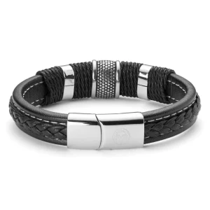 Lucleon Bracelet Icon En Cuir Noir Et Acier Argenté 10