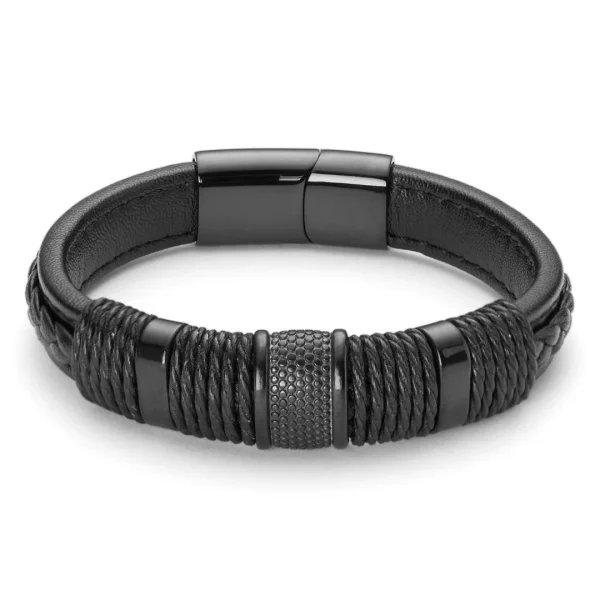 Lucleon Bracelet En Cuir Et En Acier Noir Icon 1